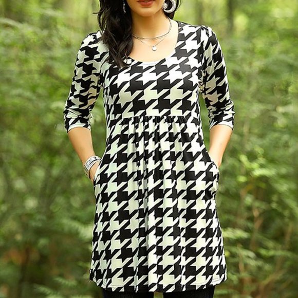 EUC Plus Size Reborn Collection Houndstooth Empire Waist Tunic - Size 2X - Picture 1 of 9